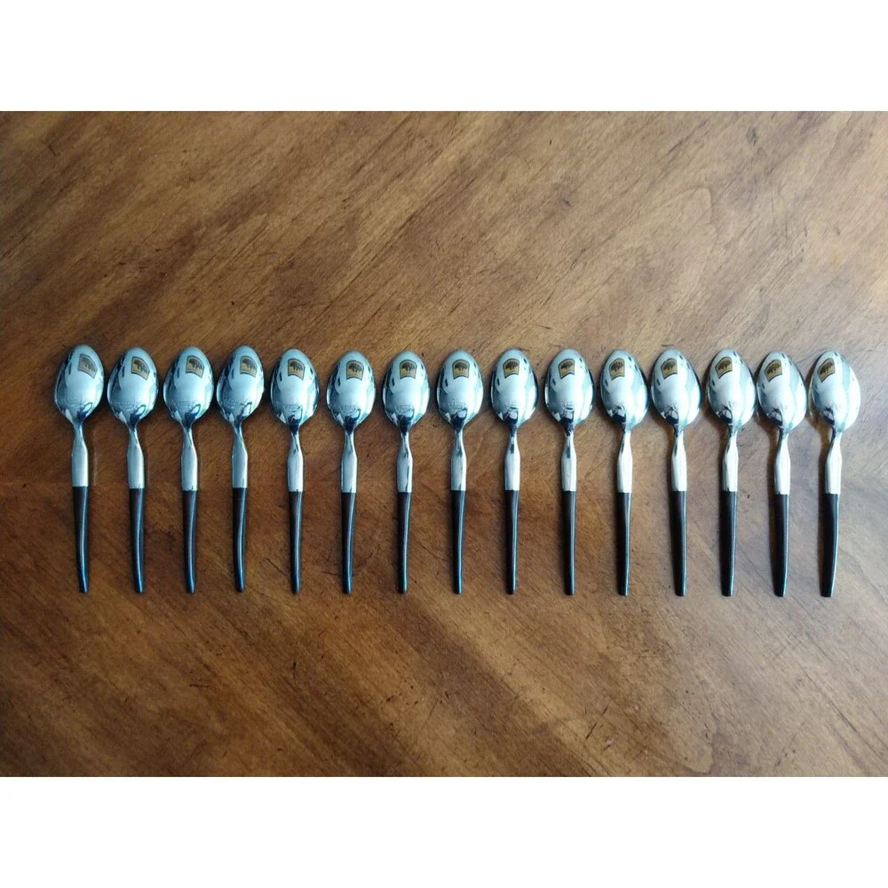 Lot 15x Teaspoons Ekco Eterna La Joya Stainless Faux Wood Flatwar MCM EKS14 6.4